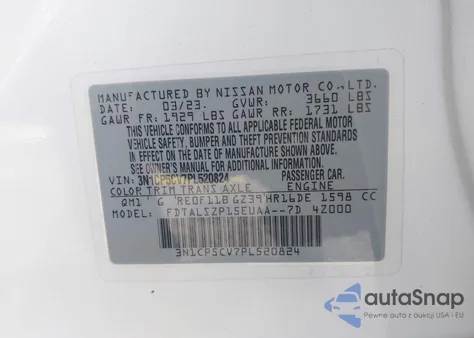 2023 Nissan Kicks Sv z USA, uszkodzony, nr VIN 3N1CP5CV7PL520824